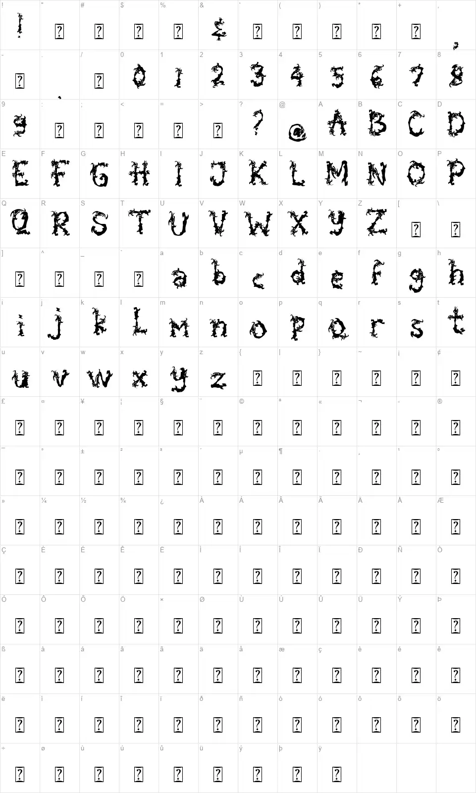 Spooky Flamesfont character map