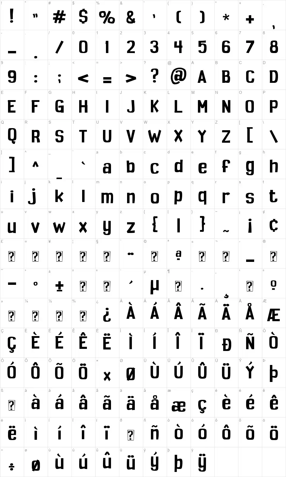 Spoopyfont character map