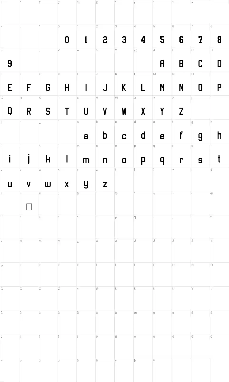 Sports Jerseyfont character map