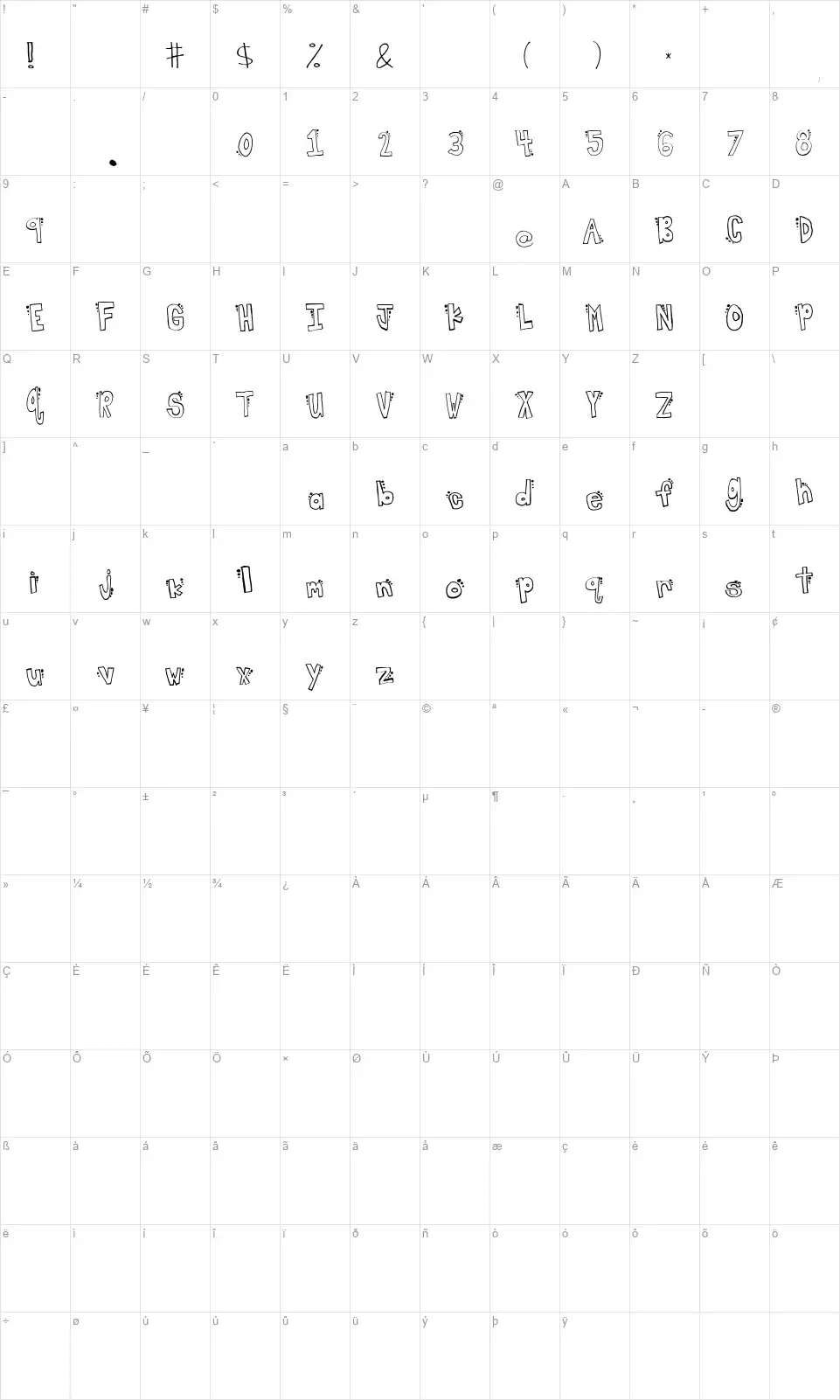 Spotted Dotfont character map
