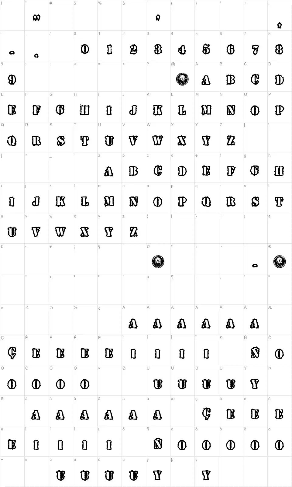Spray Army Divisionfont character map