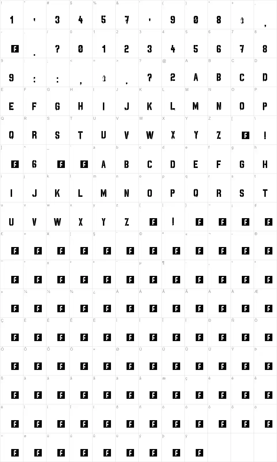 Spray Mefont character map