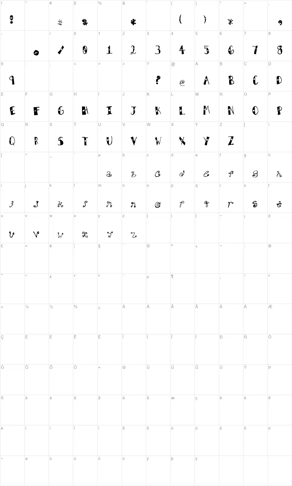 Square One Jenna!font character map