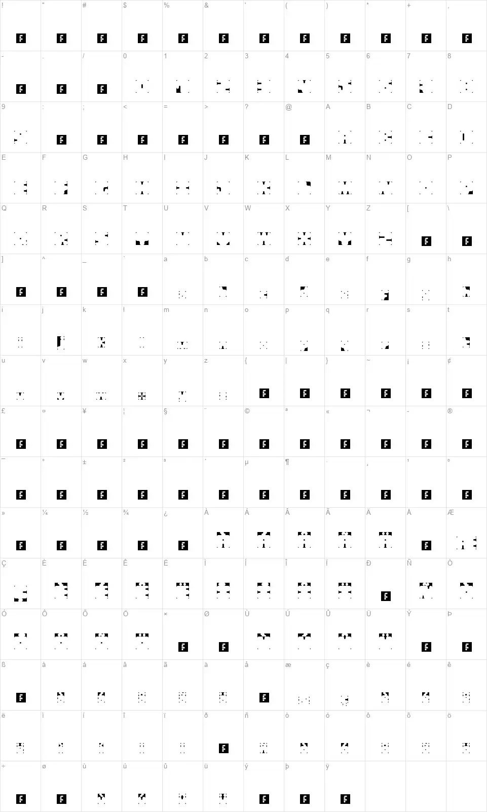 Square Scribedfont character map
