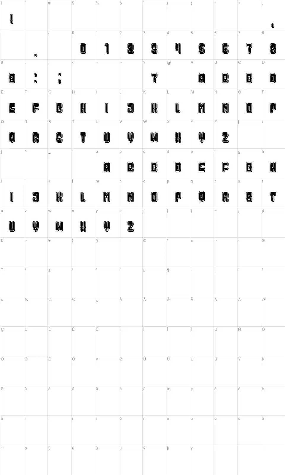 Squashfont character map