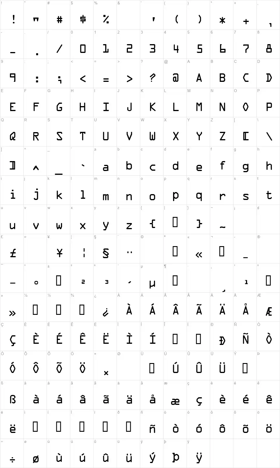 Stalkerfont character map