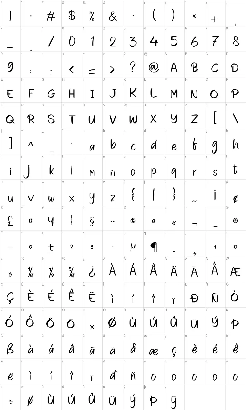 Stalshinefont character map
