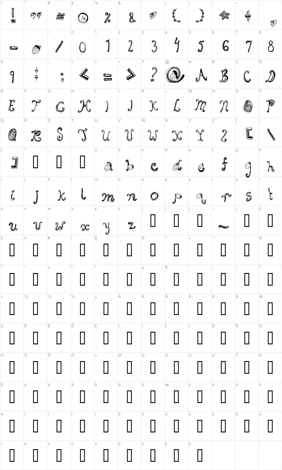 Starberry Swirl Delightfont character map