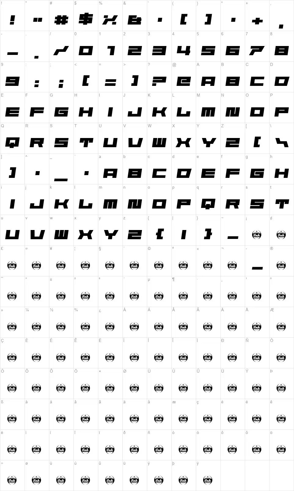 Starbirlfont character map