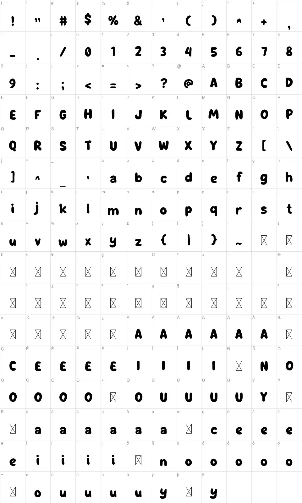 Starlinefont character map