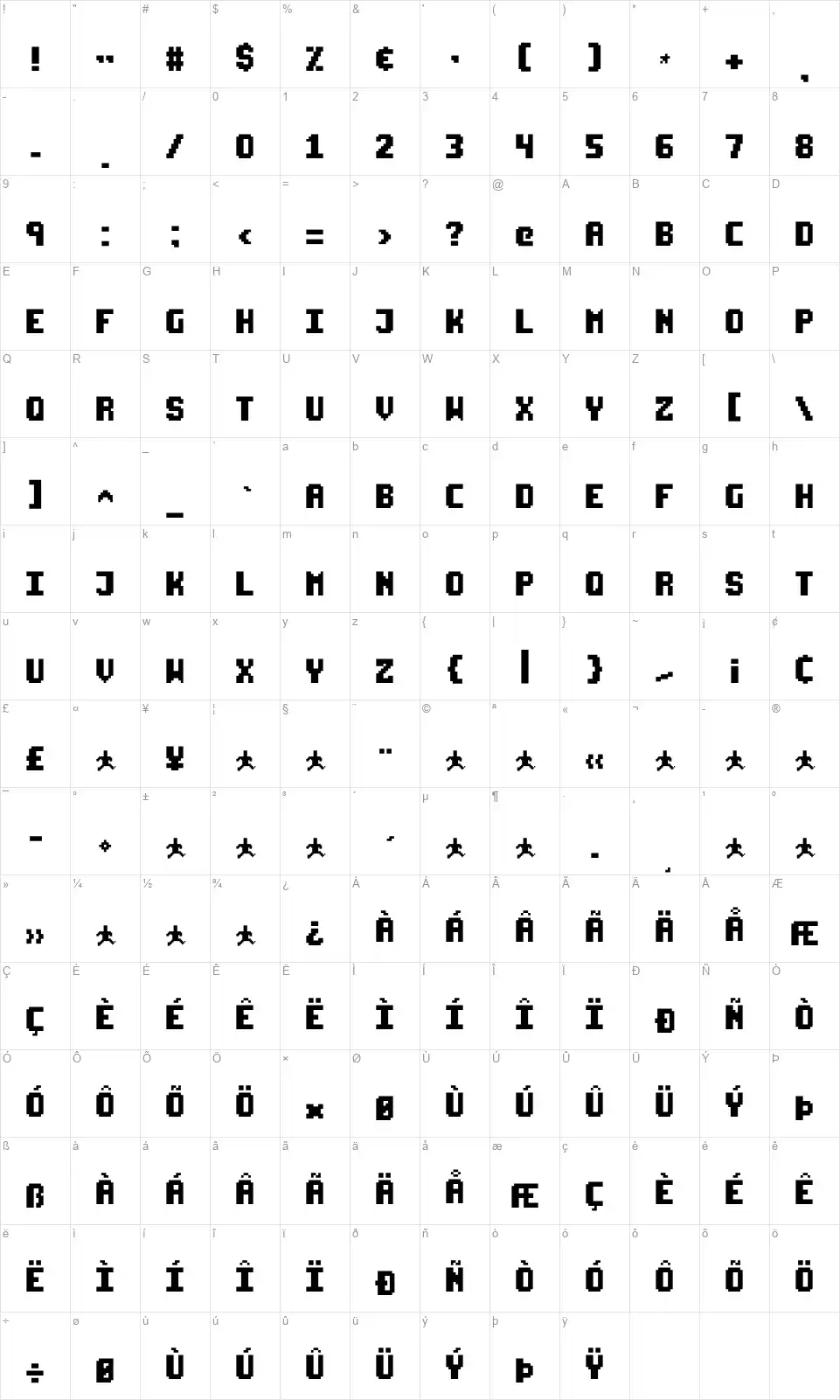 Starseed Profont character map