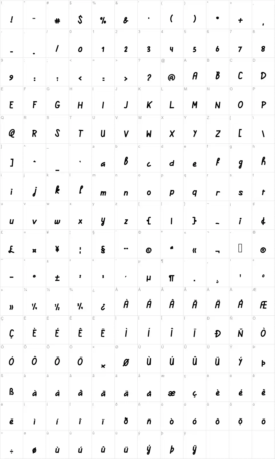 Stay Safefont character map