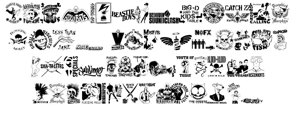 Stencil Punks Band Logos fonte Espécimes