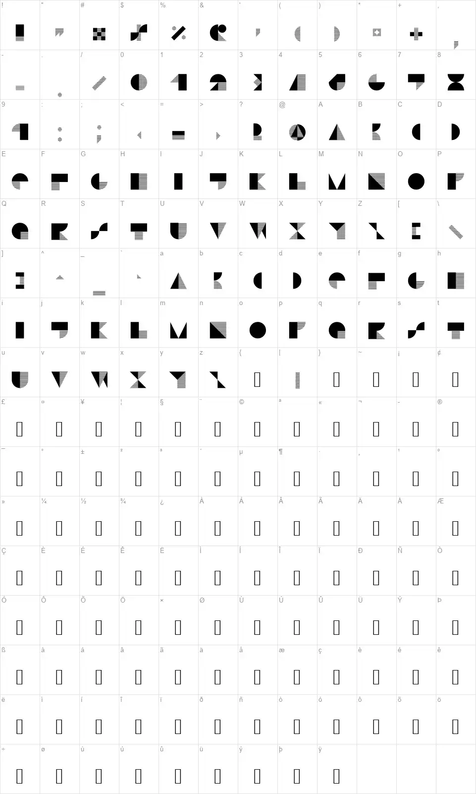 Stijlafont character map
