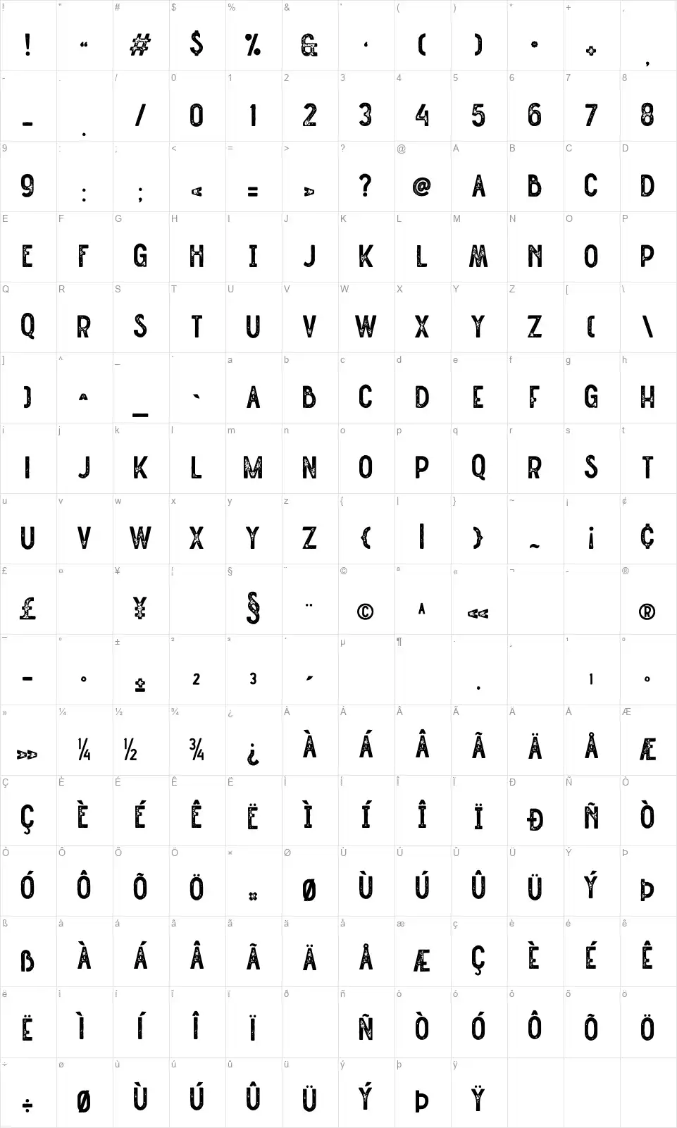 Straightler Pressfont character map