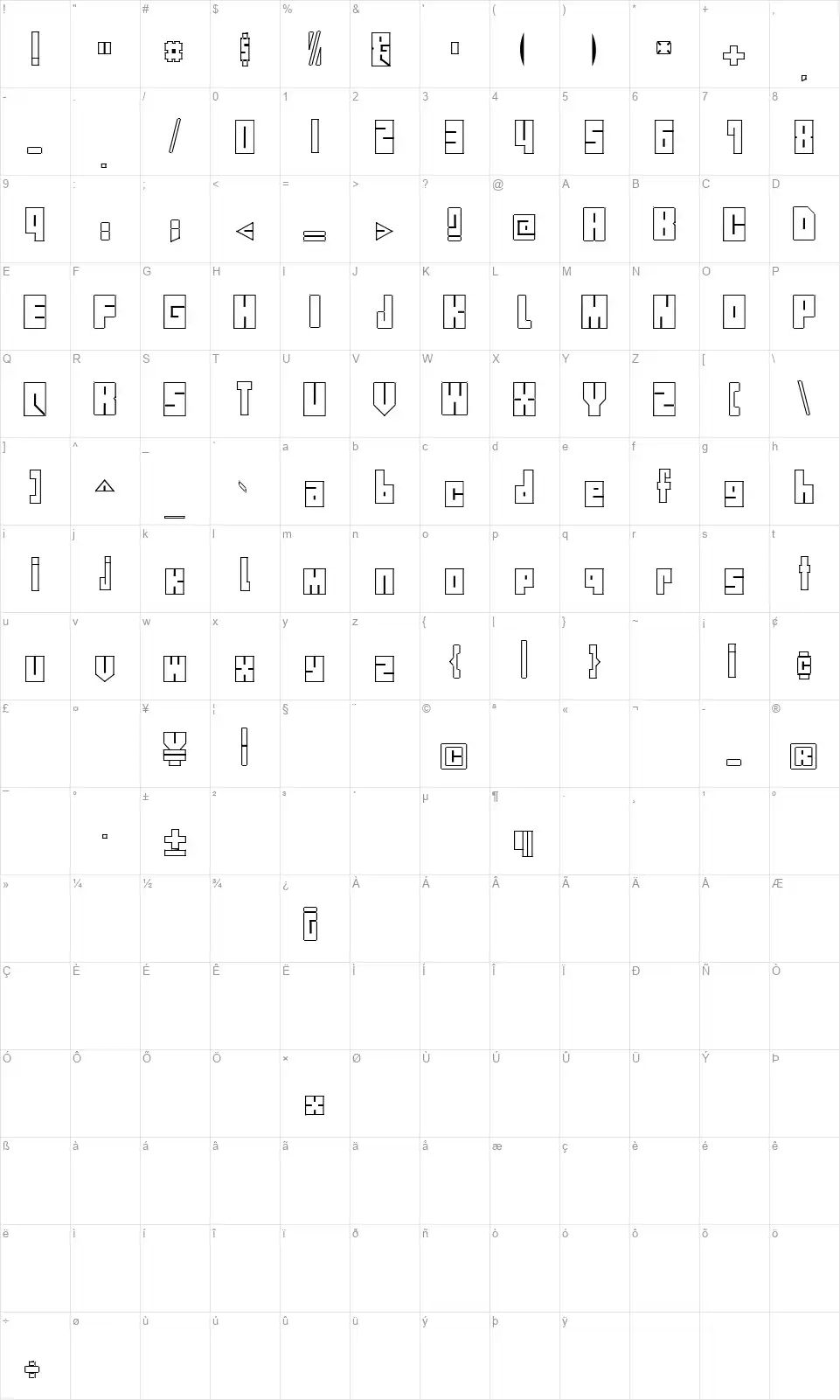 Street Blocksfont character map