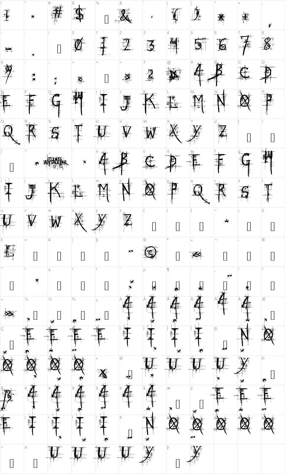 Street Gothicfont character map