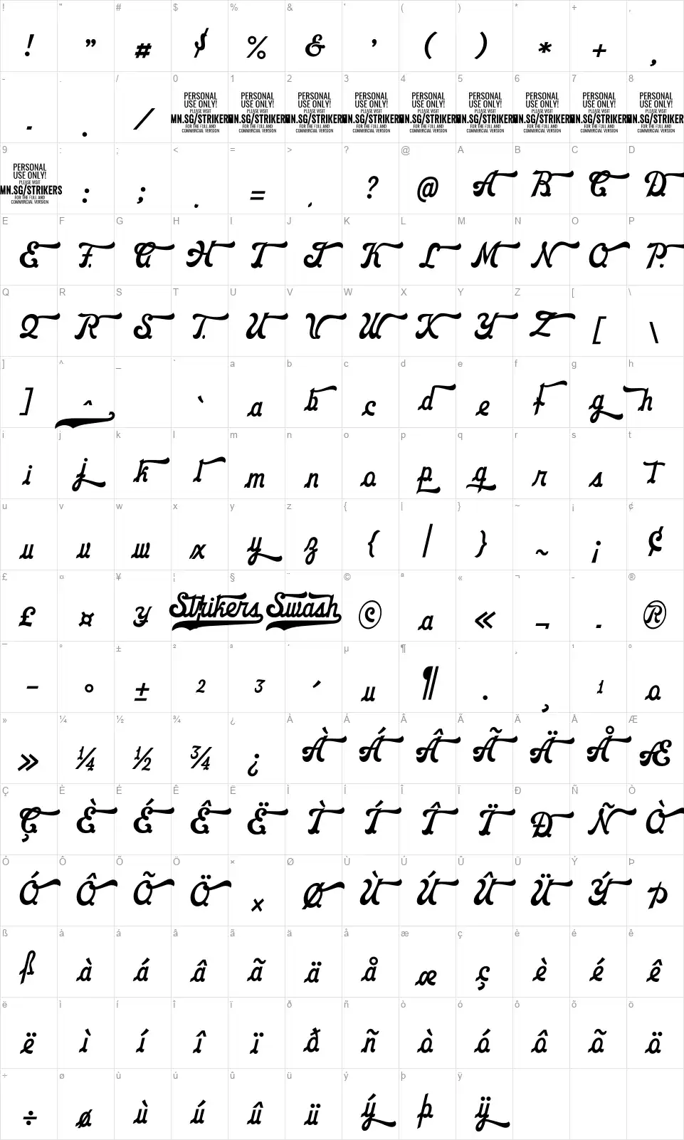 Strikers Scriptfont character map