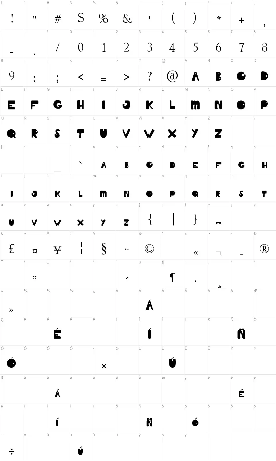 Summer Of Lovefont character map