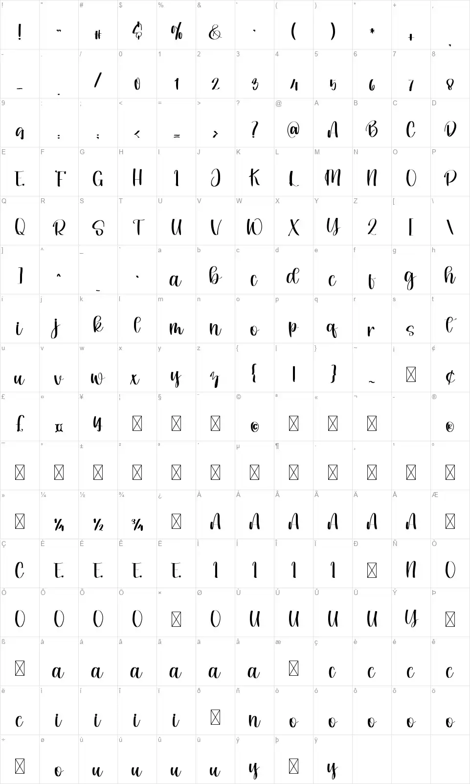 Summer Simplefont character map