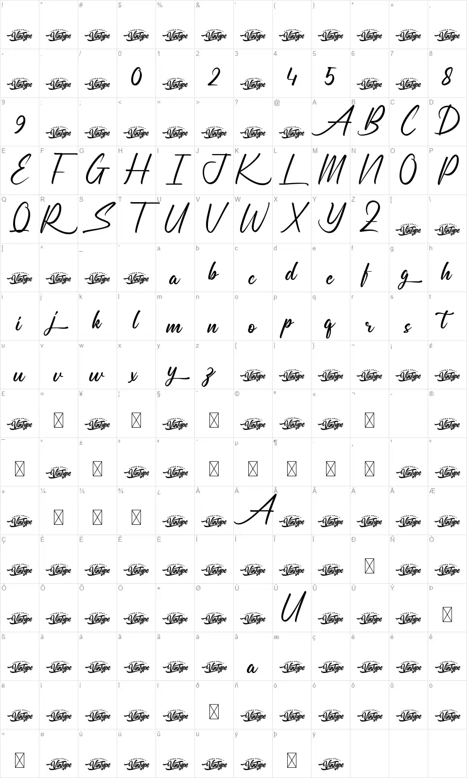 Sunbury Townfont character map