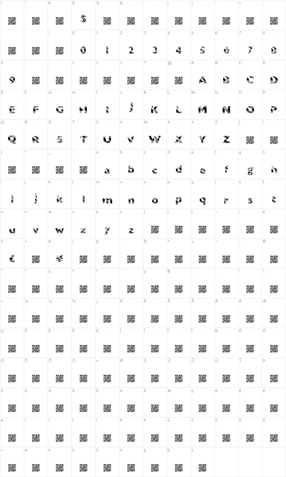 Sunrise Discofont character map
