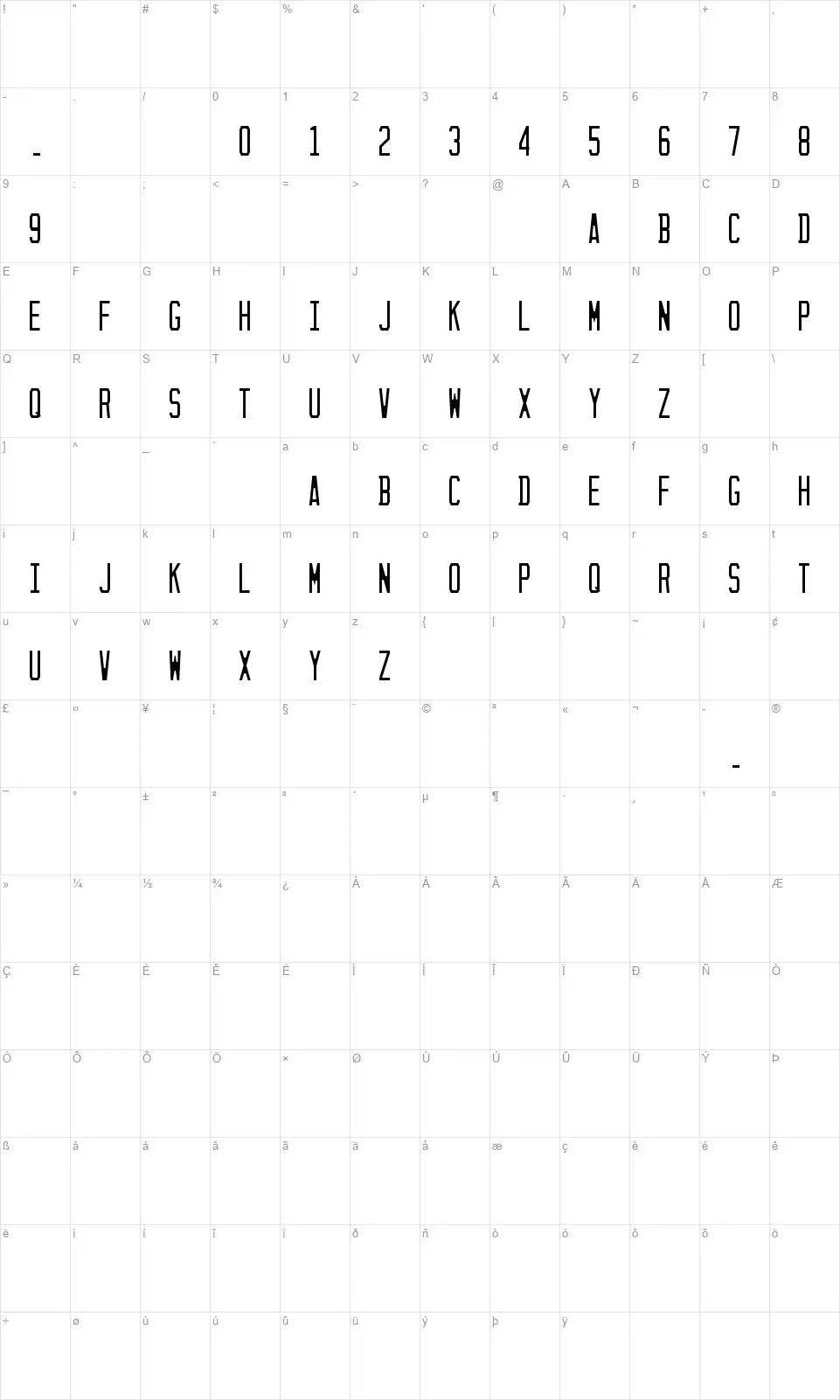 Sunshine Statefont character map