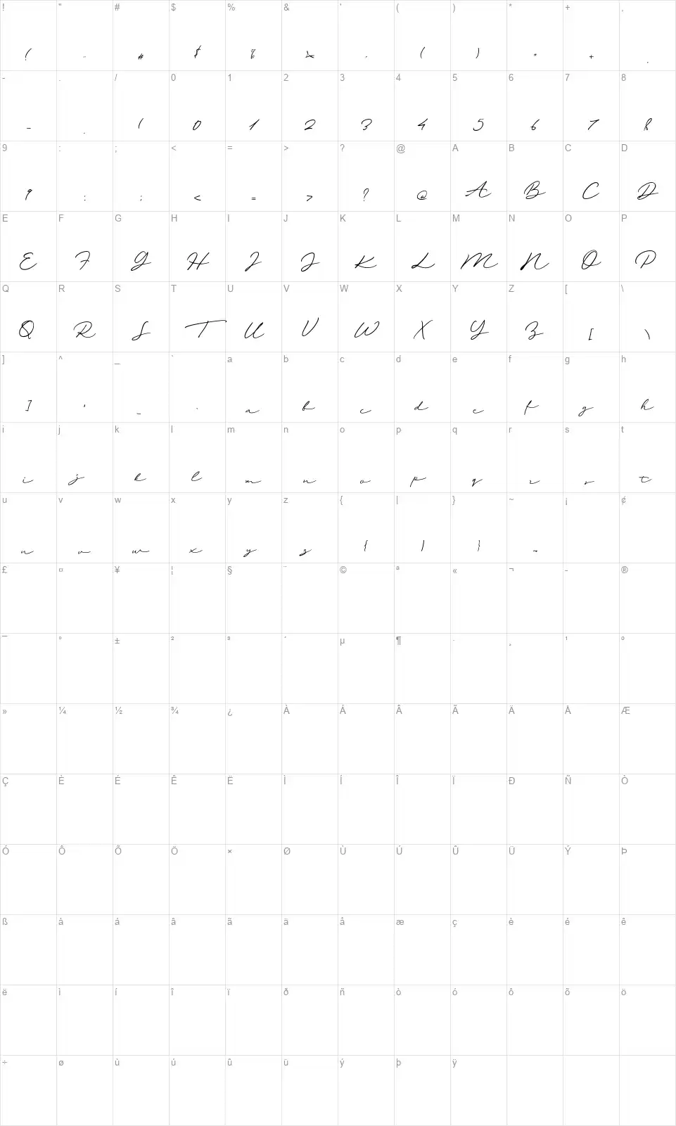 Sunshine Valleyfont character map