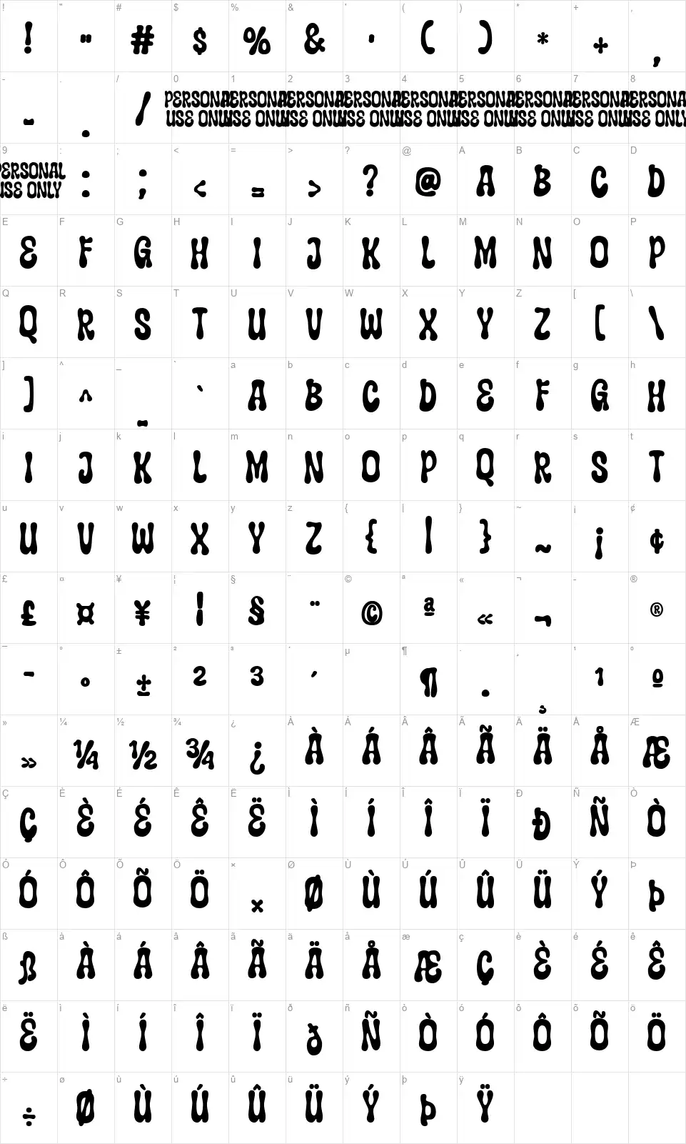 Super Breadfont character map
