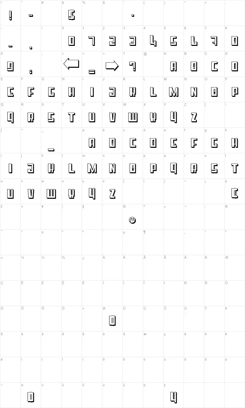 Super Cubefont character map