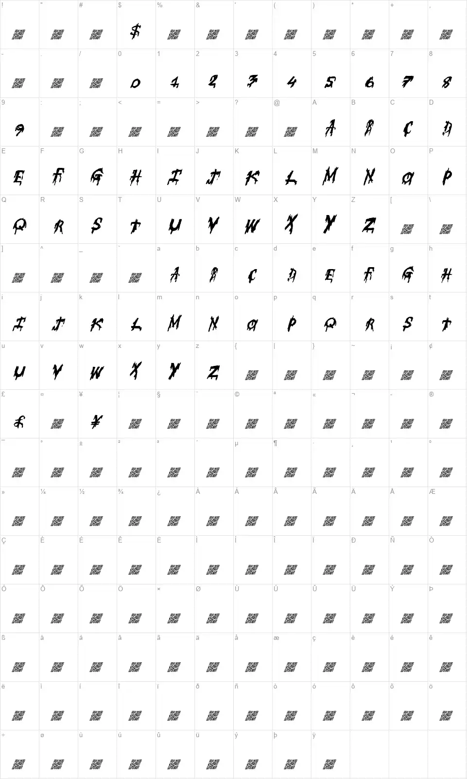 Super Fearfont character map