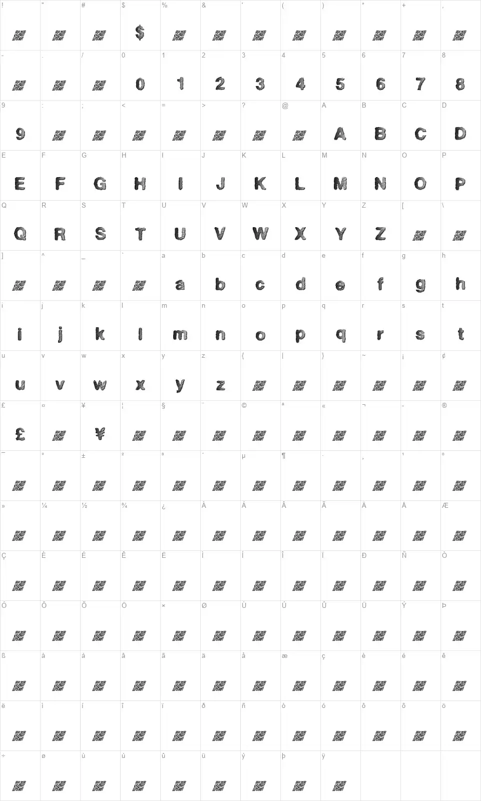 Super Freakfont character map
