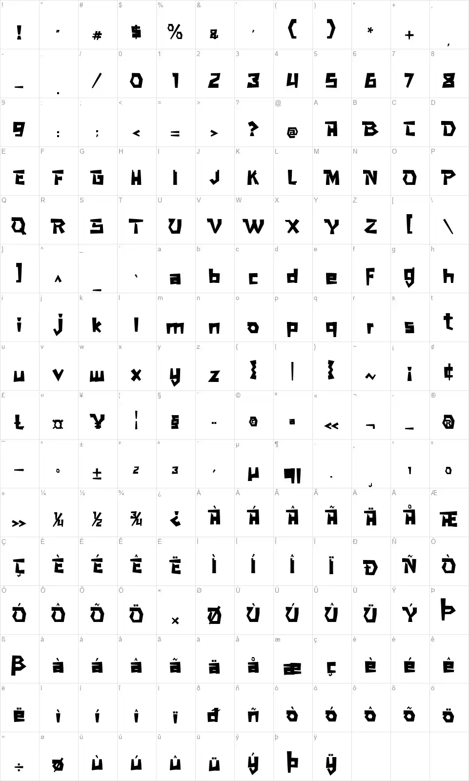 Super Gamefont character map
