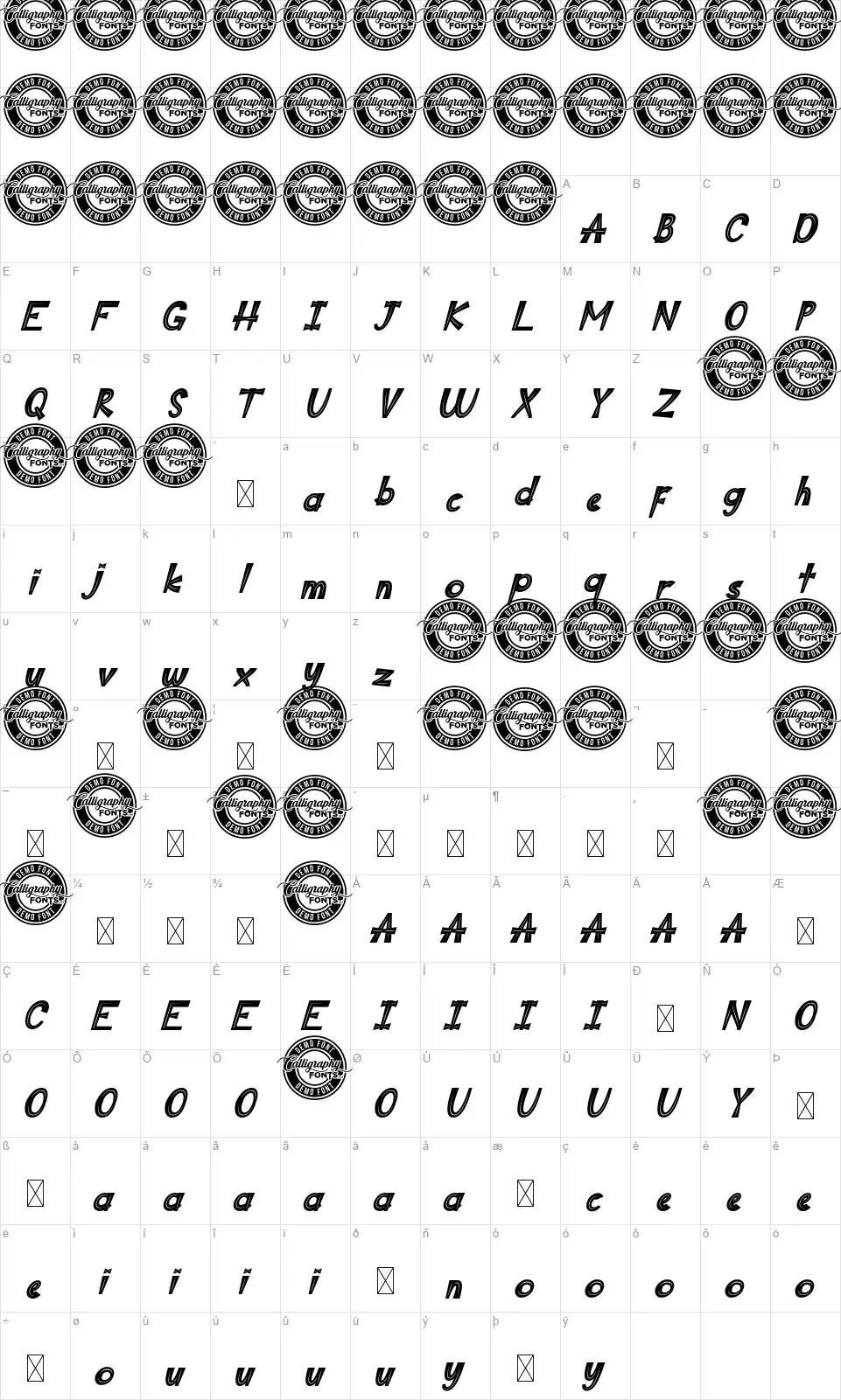 Super Redfont character map