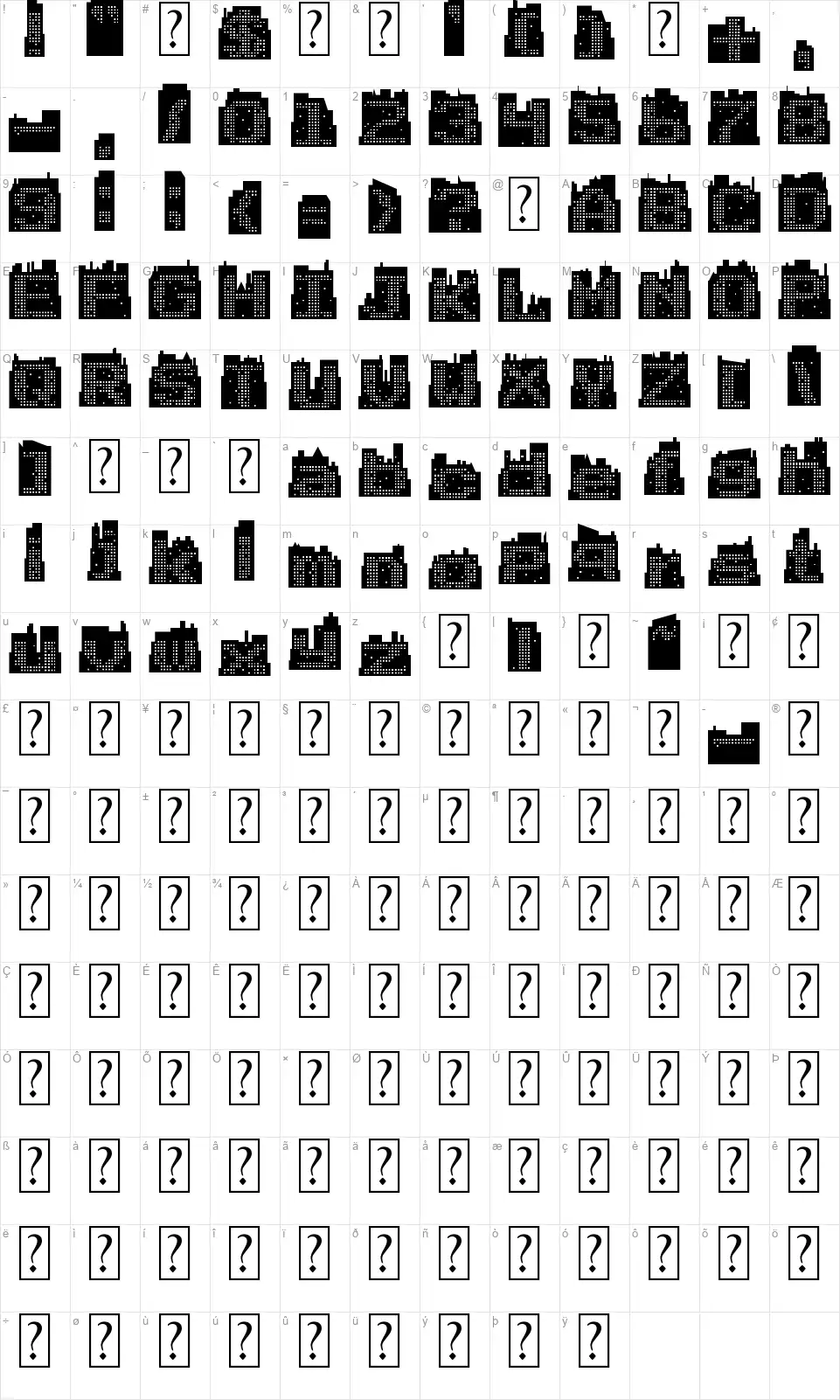 SuperSkylinefont character map