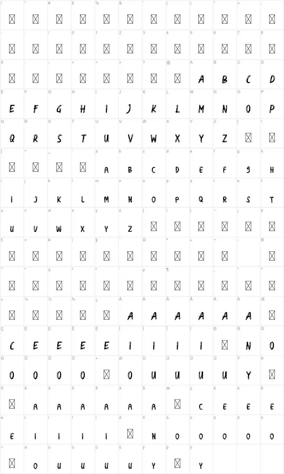 Swag Ghostfont character map