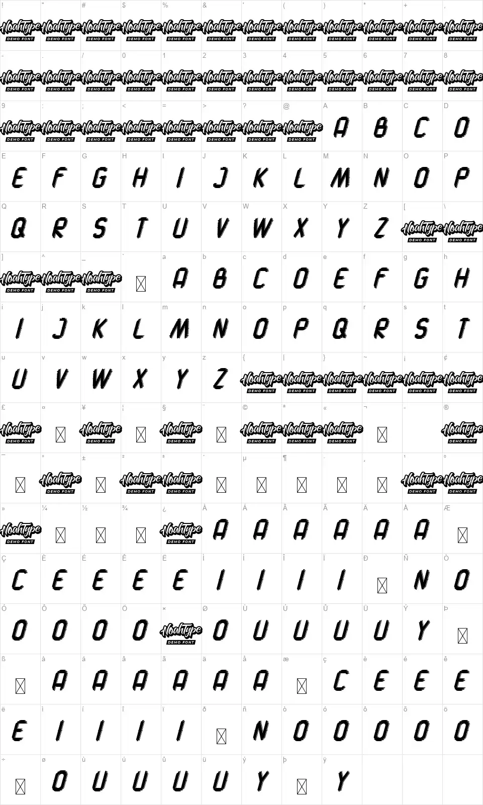 Switch Onefont character map