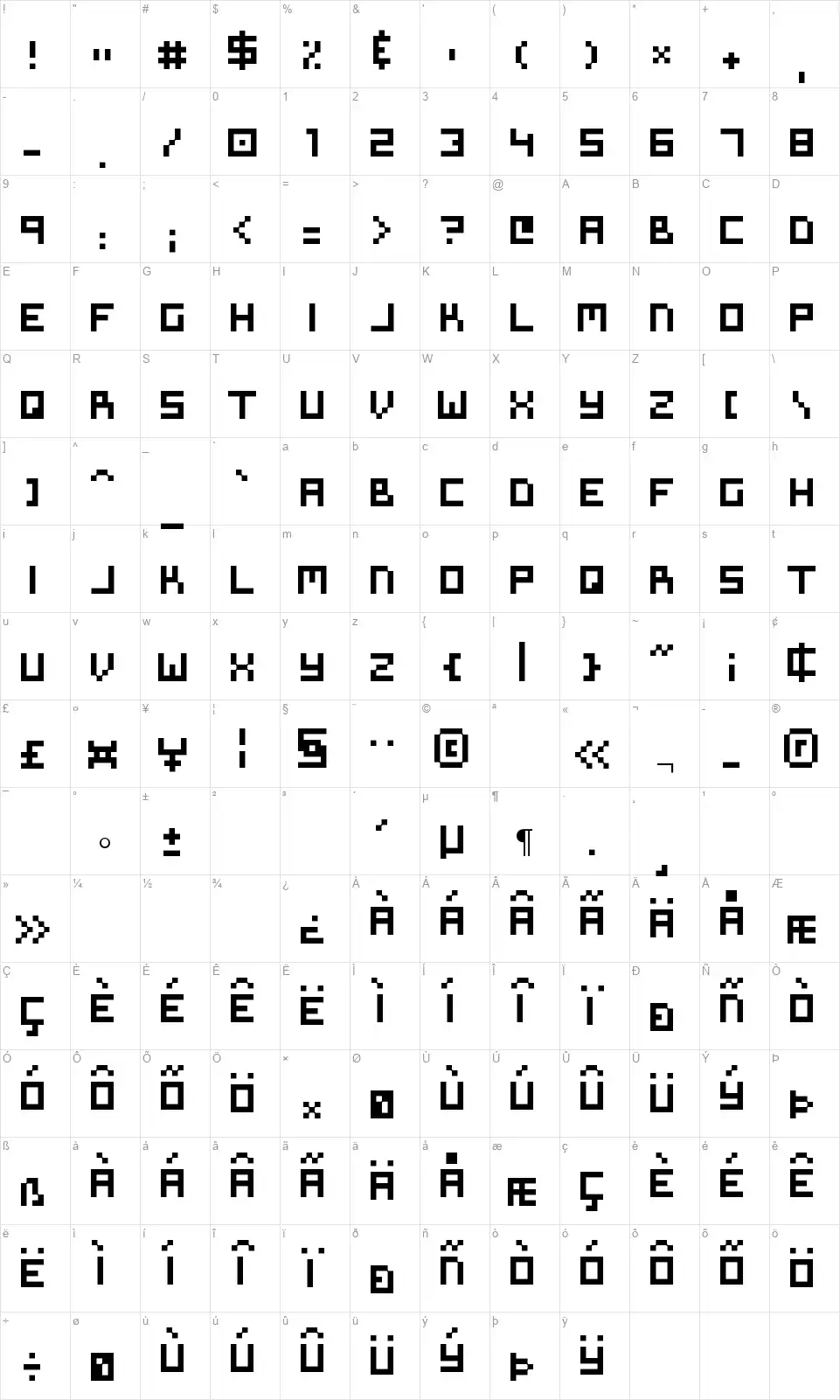 Symtextfont character map