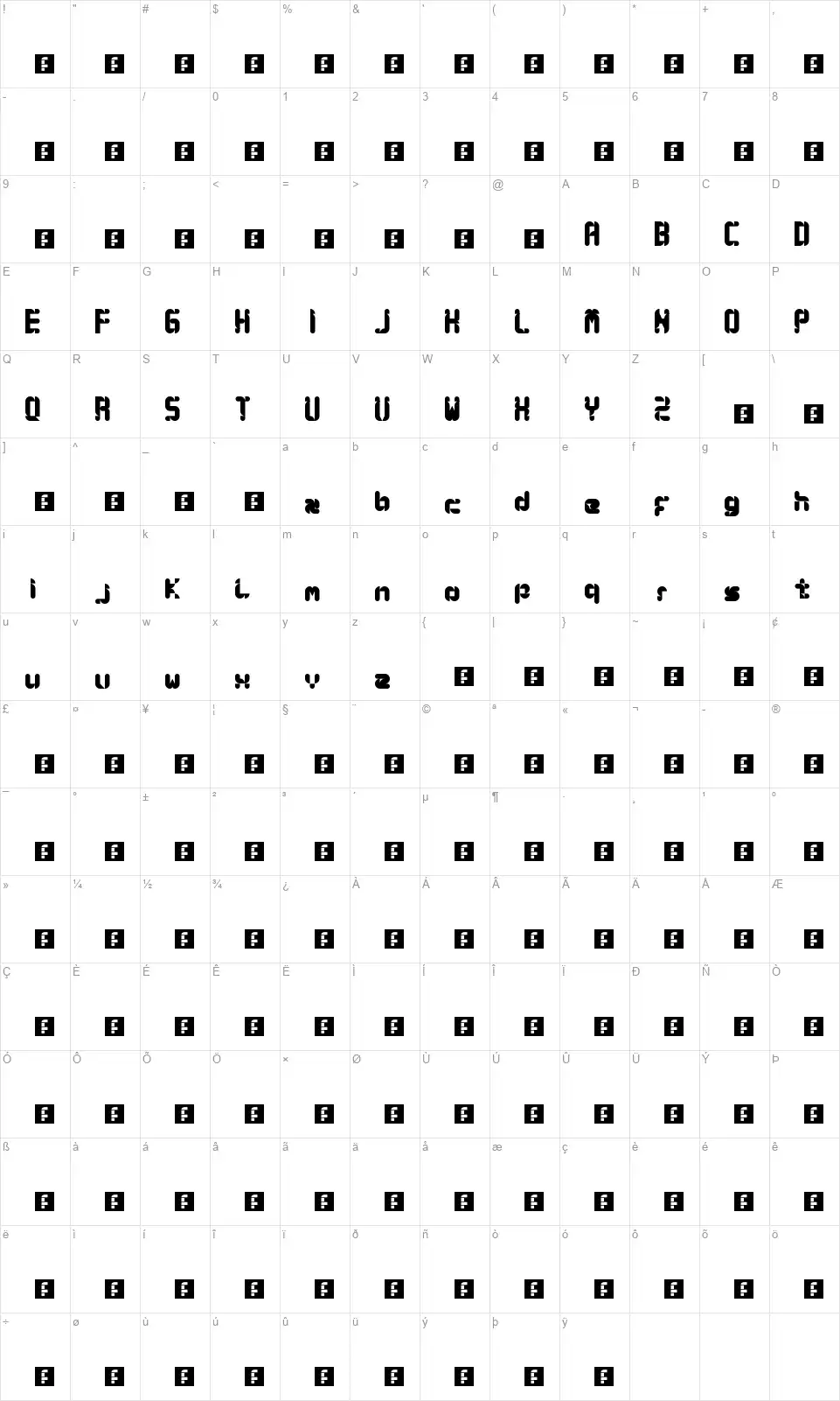 Syny!font character map