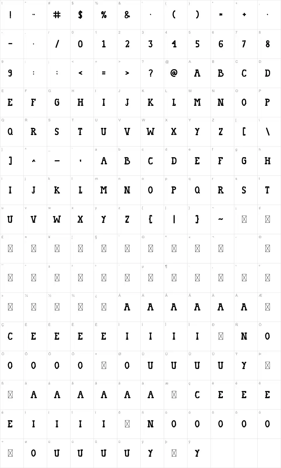 Tacoday Map Tacodayfont character map
