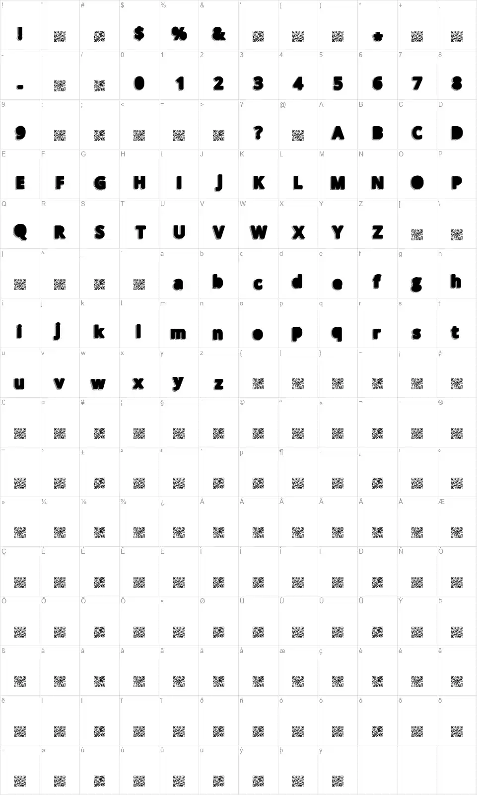 Taken Blackfont character map