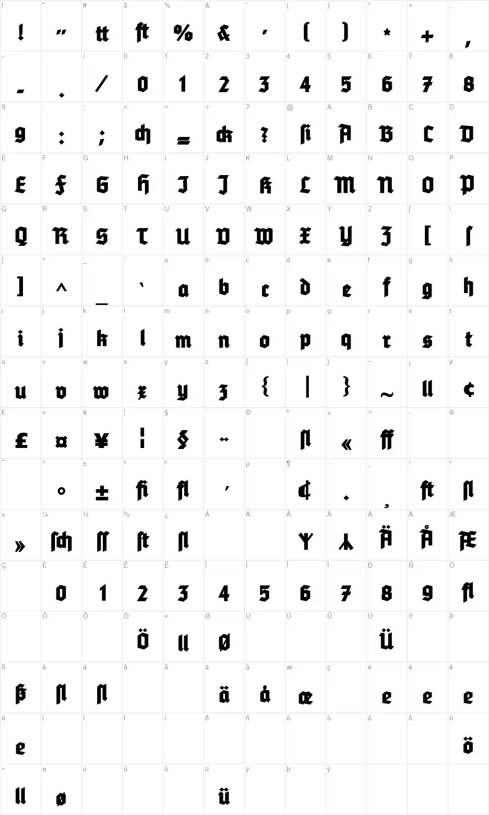 Tannenberg Fettfont character map