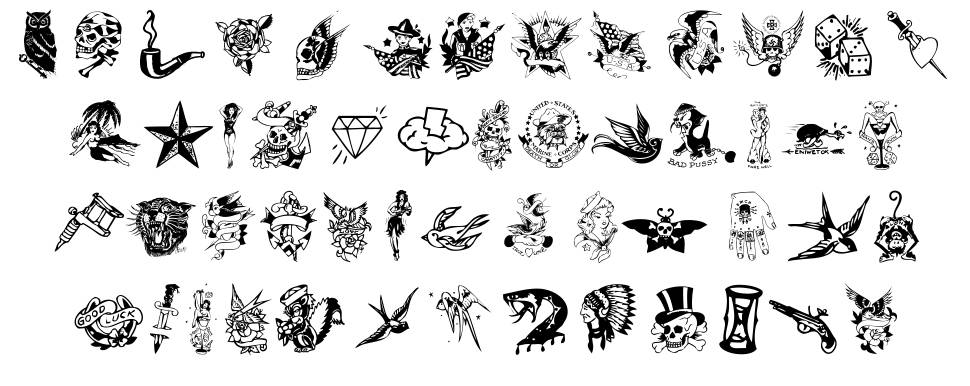 Tattoo Vieja Escuela 3 font specimens