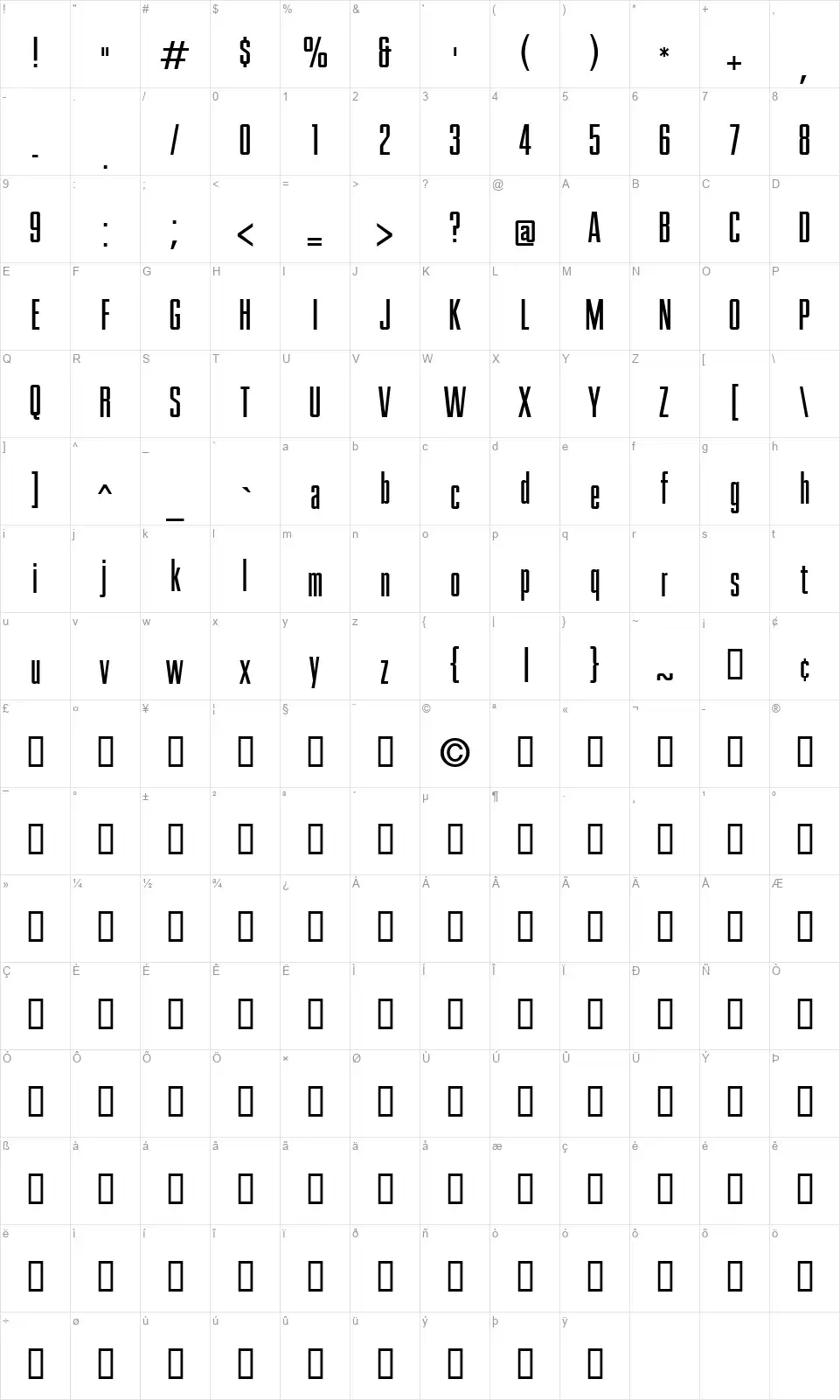TC Rogue Map TC Roguefont character map