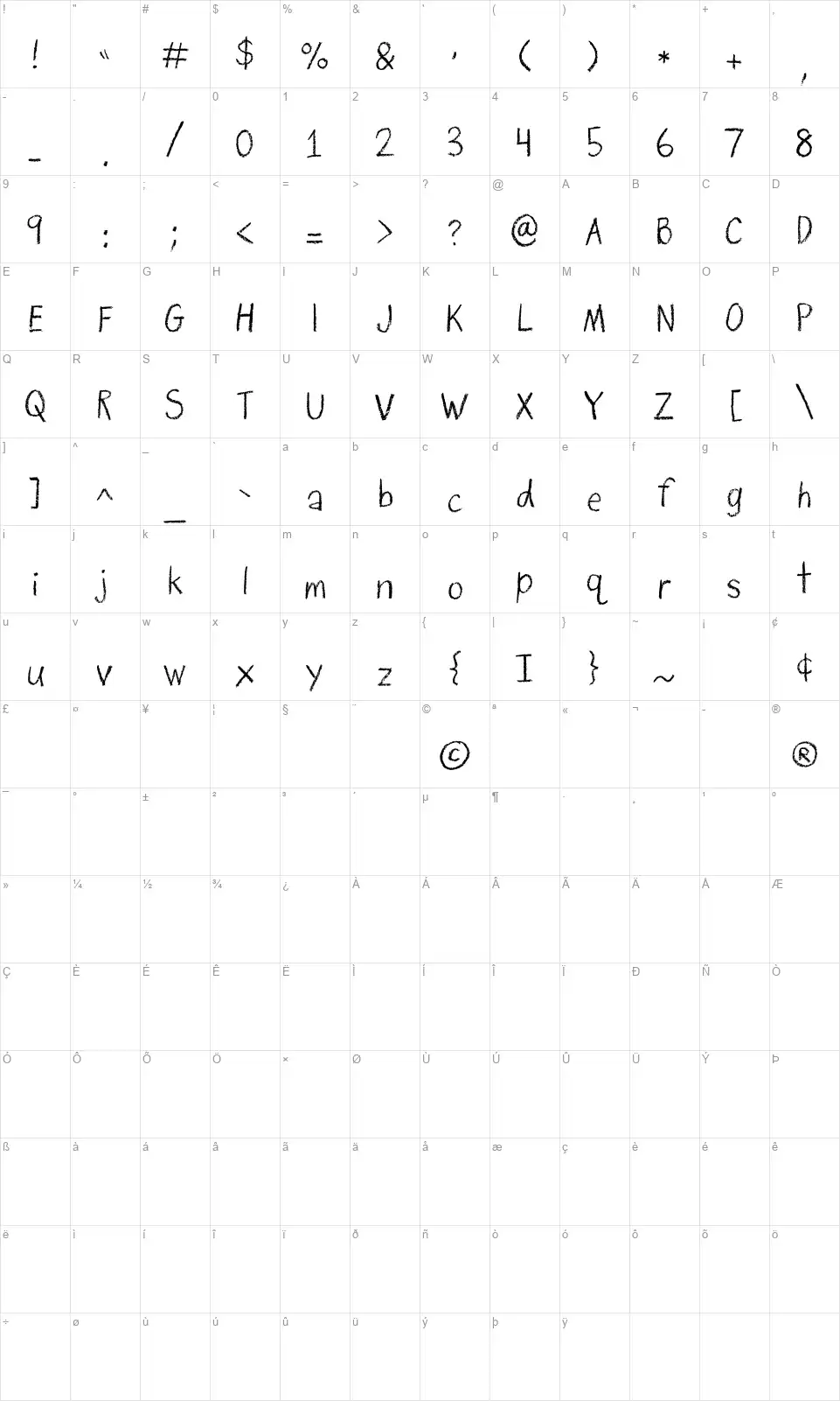 TC Sidewalkfont character map