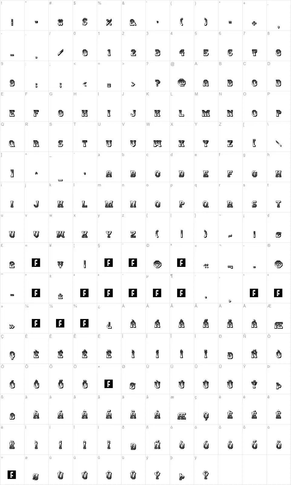 Teatralfont character map