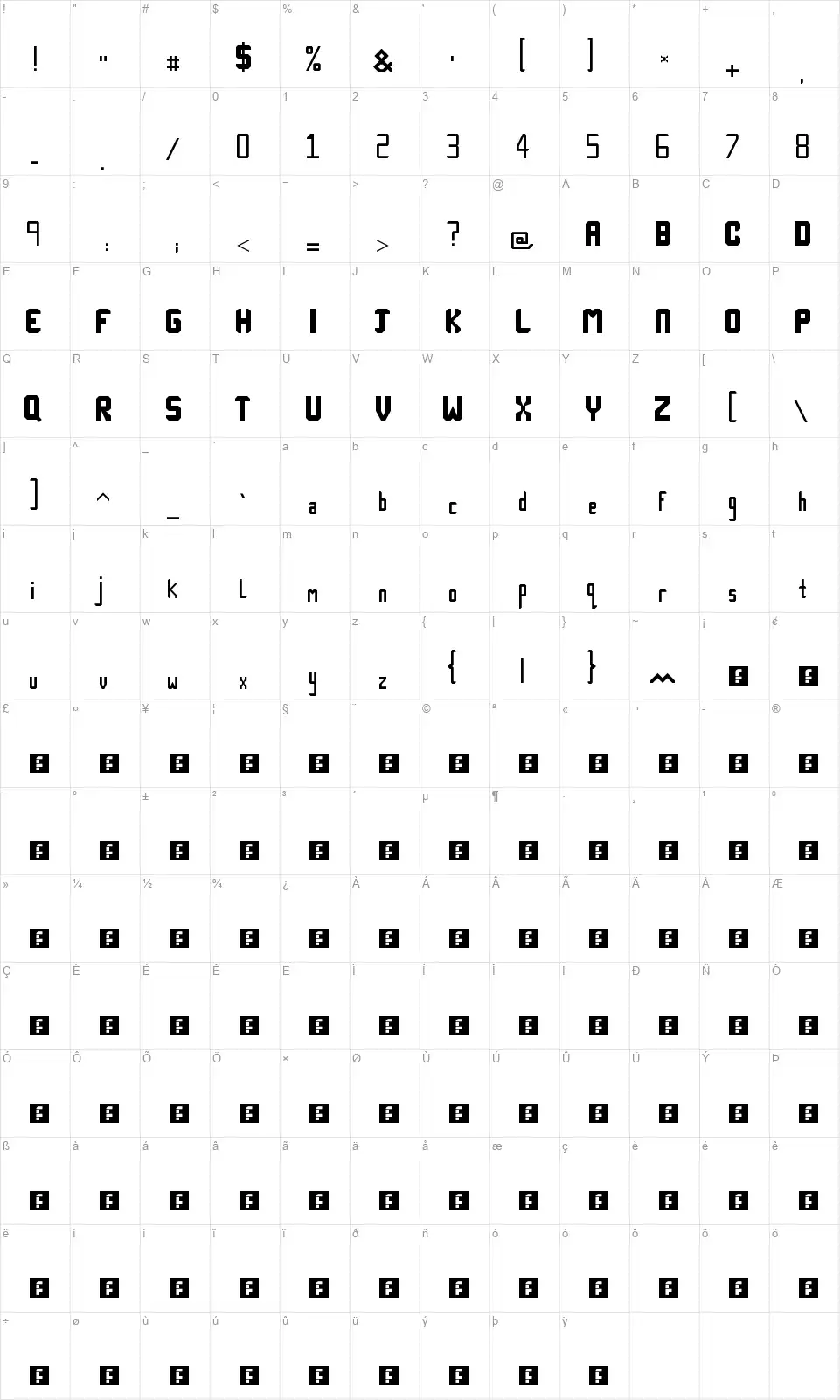 Tech-Nickfont character map