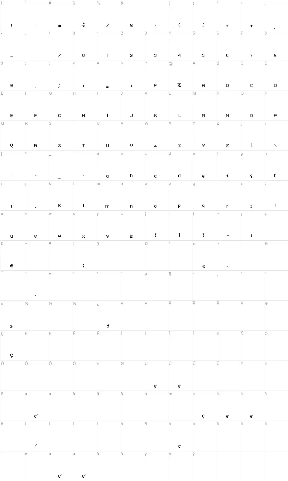 TechKrfont character map
