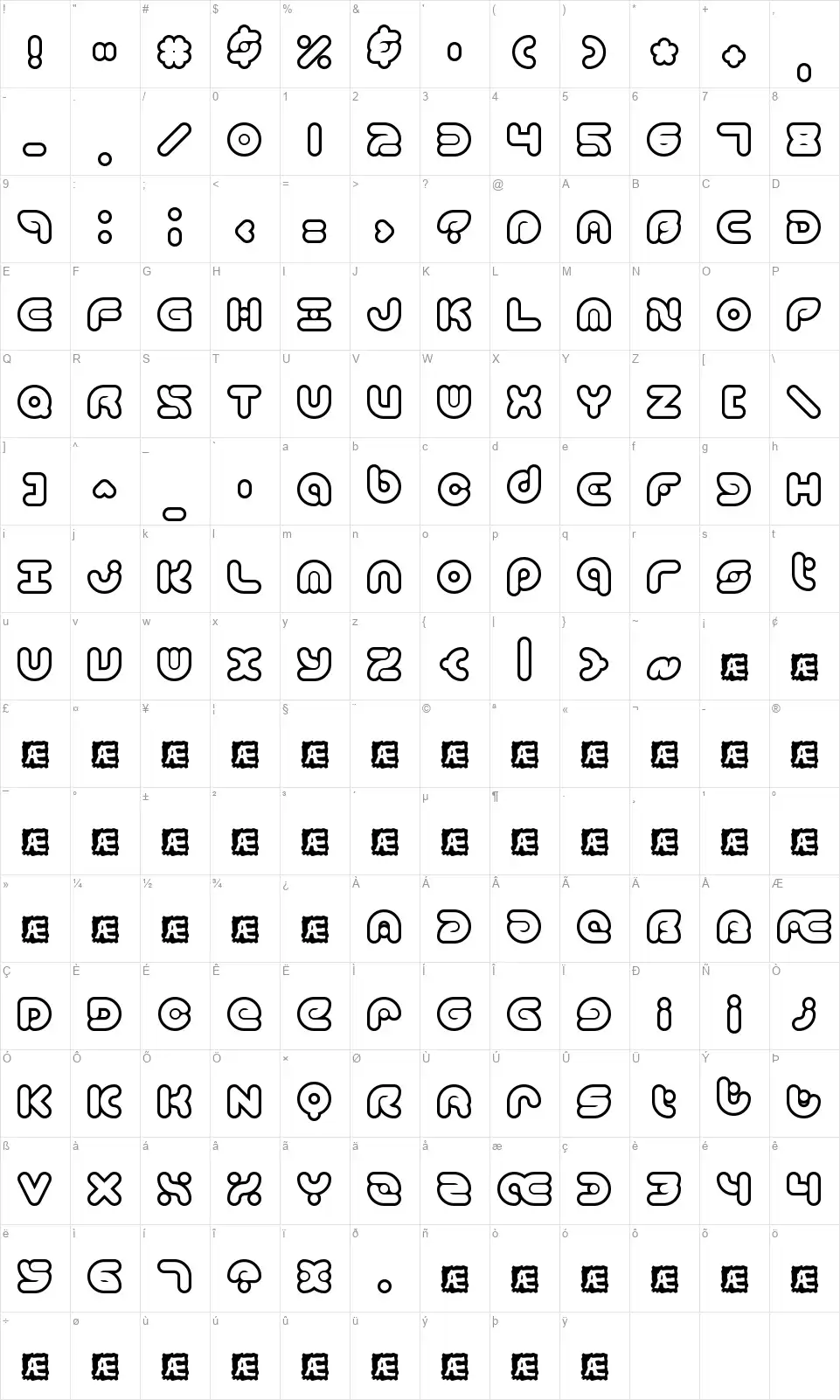 Technique BRKfont character map