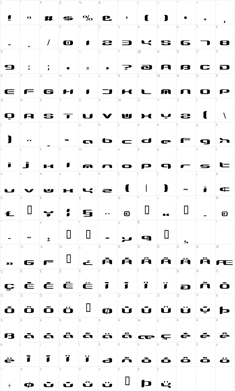 TeknikohlRemixfont character map